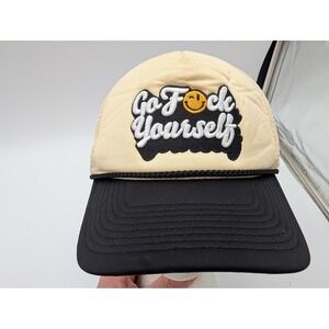 Field Grade Go F*ck Yourself Smiley Face Trucker Hat Cream Black Snapback Cap